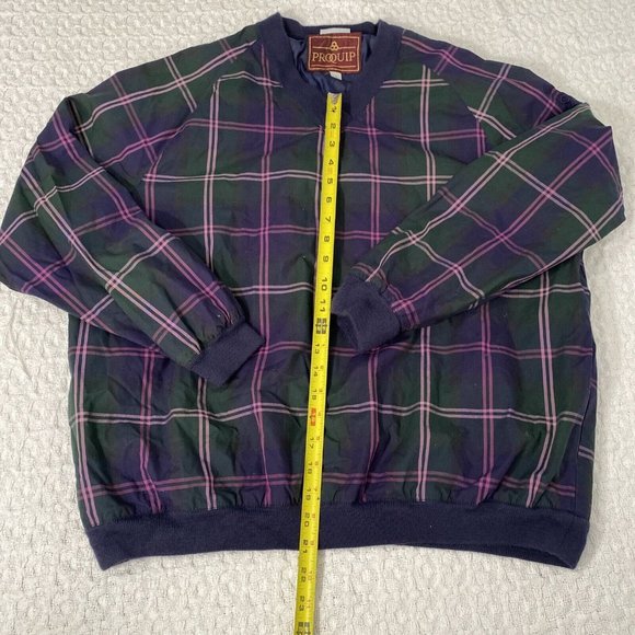 PROQUIP Golf Windbreaker Fully Lined Blue Green Pink Plaid Pullover Mens Large - Picture 2 of 7